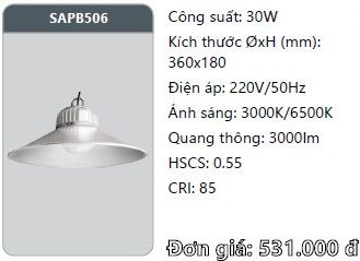  đèn led nhà xưởng duhal 30w sapb506 