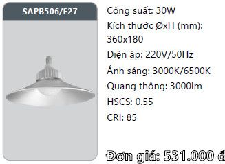  đèn led nhà xưởng duhal 30w sapb506 sử dụng bóng đuôi E27 