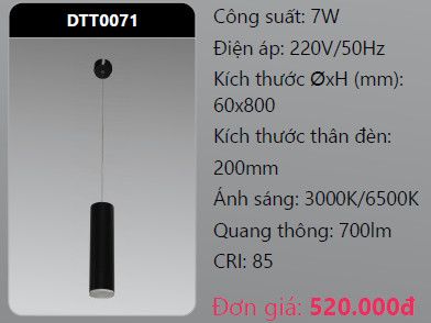 ĐÈN LED ỐNG BƠ TREO THẢ TRANG TRÍ DUHAL DTT0071 LED 7W