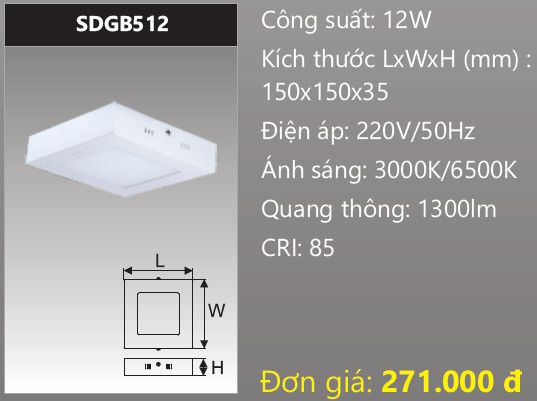  ĐÈN LED ỐP TRẦN DUHAL 12W SDGB512 / SDGB 512 