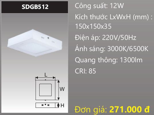 ĐÈN LED ỐP TRẦN DUHAL 12W SDGB512 / SDGB 512