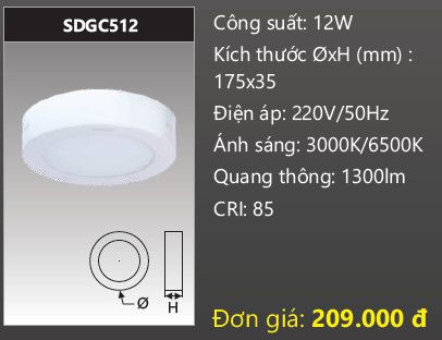 ĐÈN LED ỐP TRẦN DUHAL 12W SDGC512 / SDGC 512