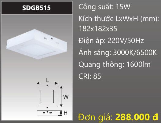  ĐÈN LED ỐP TRẦN DUHAL 15W SDGB515 / SDGB 515 