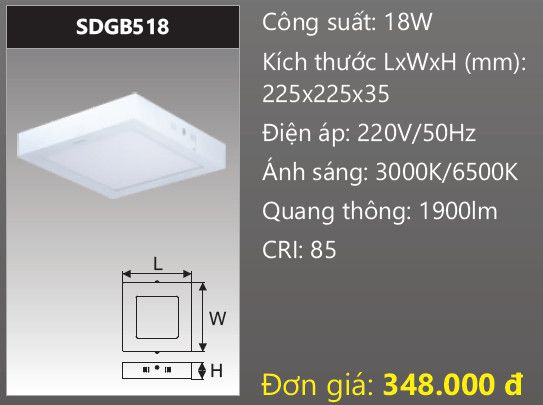  ĐÈN LED ỐP TRẦN DUHAL 18W SDGB518 / SDGB 518 
