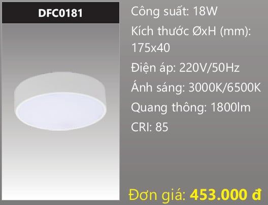  ĐÈN LED ỐP TRẦN TRÀN VIỀN DUHAL 18W DFC0181 