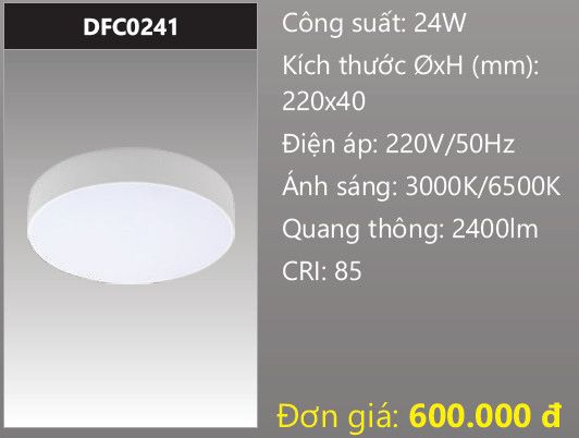  ĐÈN LED ỐP TRẦN TRÀN VIỀN DUHAL 24W DFC0241 