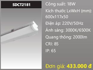đèn máng công nghiệp chống thấm duhal 6 tấc 0,6m 18w SDCT2181