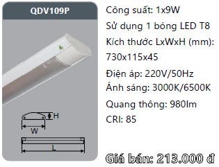  đèn máng ốp trần chụp mica duhal 1 bóng 0,6m 6 tấc QDV109P 