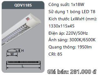  đèn máng ốp trần xương cá duhal 1 bóng 1m2 18w QDV118S 