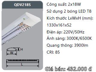 đèn máng ốp trần xương cá duhal đôi 2 bóng 1m2 2x18w QDV218S