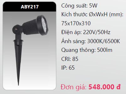  đèn rọi led chiếu điểm, rọi điểm cắm cỏ sân vườn duhal aby217 5w 