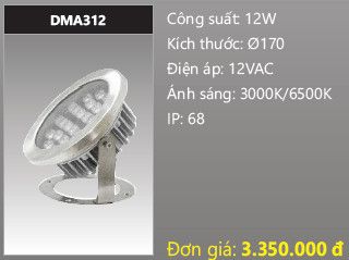  đèn rọi nước, đèn âm dưới nước duhal 12w DMA312 