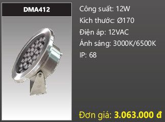  đèn rọi nước, đèn âm dưới nước duhal 12w DMA412 
