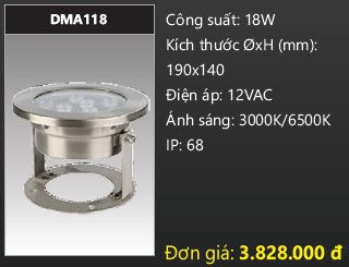  đèn rọi nước, đèn âm dưới nước duhal 15w DMA1159 