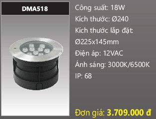  đèn rọi nước, đèn âm dưới nước duhal 18w DMA518 