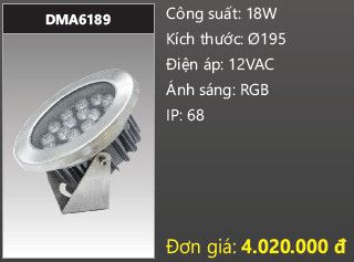  đèn rọi nước, đèn âm dưới nước duhal 18w DMA6189 