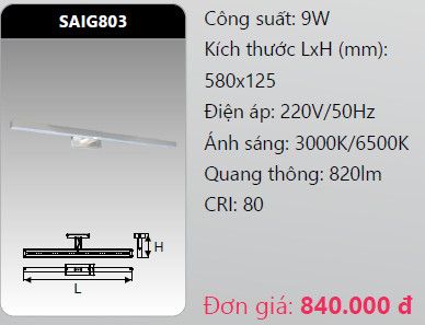 đèn soi gương - soi tranh duhal saig803 led 9w