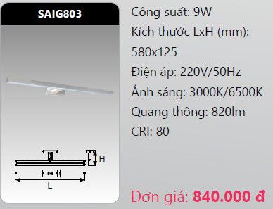  đèn soi gương - soi tranh duhal saig803 led 9w 