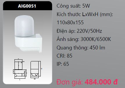  đèn soi gương phòng tắm xông hơi duhal aig0051 led 5w 