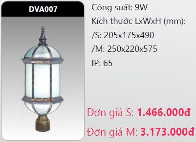  đèn trụ cổng duhal dva007 9w 