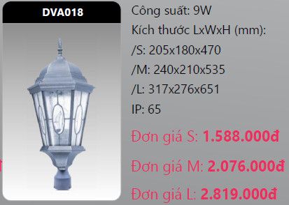  đèn trụ cổng duhal dva018 9w 