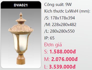  đèn trụ cổng duhal dva021 9w 