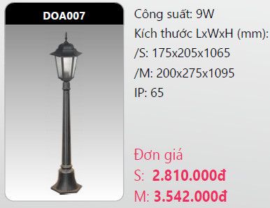 đèn trụ công viên duhal doa007 9w