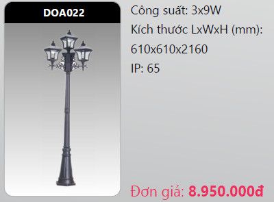  đèn trụ công viên duhal doa022 3x9w 