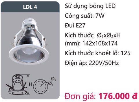  ĐÈN LON DOWNLIGHT ÂM TRẦN O140 DUHAL LDL 4 