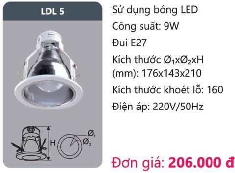  ĐÈN LON DOWNLIGHT ÂM TRẦN O170 DUHAL LDL 5 