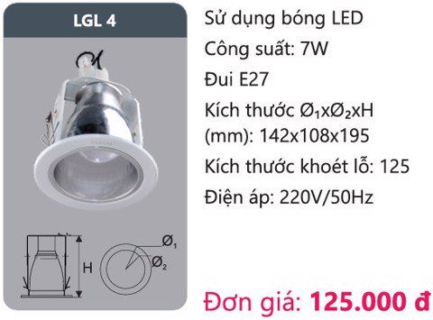  ĐÈN LON DOWNLIGHT ÂM TRẦN DUHAL LGL 4 