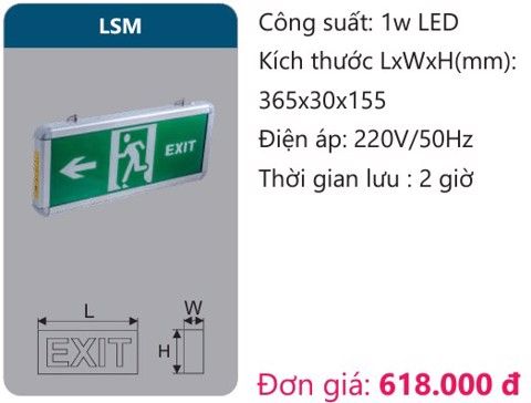  ĐÈN EXIT THOÁT HIỂM DUHAL LSM 1W LED 