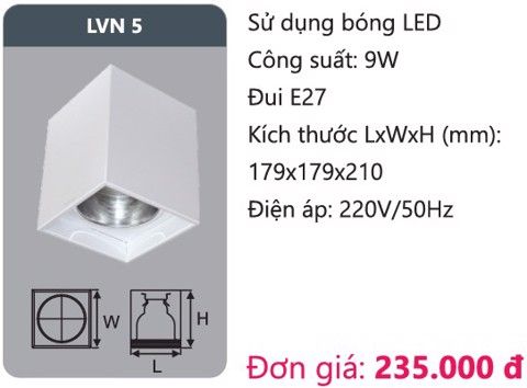  ĐÈN LON GẮN NỔI DUHAL LVN 5 / VUÔNG 