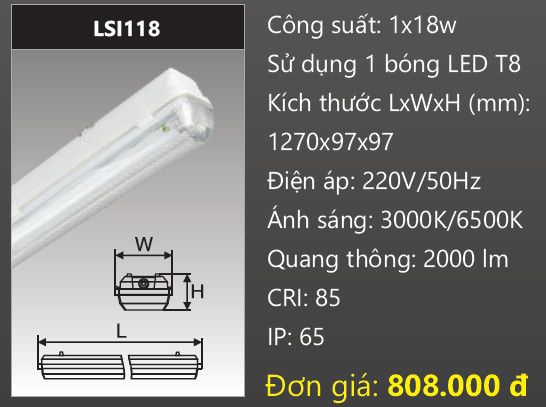  ĐÈN LED CHỐNG THẤM DUHAL 1M2 18W LSI118 / LSI 118 