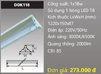  máng đèn công nghiệp chữ v duhal 1m2 18w DDK118 