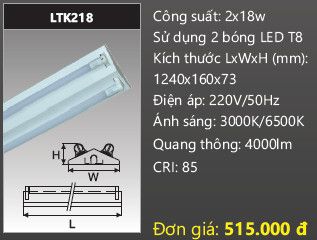 máng đèn công nghiệp chữ v duhal 1m2 2 x18w LTK218