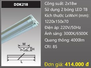  máng đèn công nghiệp chữ v duhal 2 bóng 1m2 2x18w DDK218 