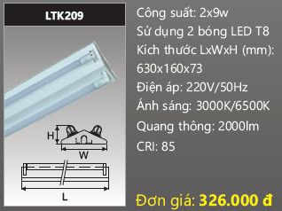 máng đèn công nghiệp chữ v duhal 6 tấc 0,6m 2x9w LTK209