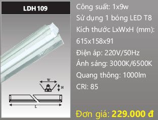 máng đèn công nghiệp duhal 0,6m 6 tấc 9w LDH109