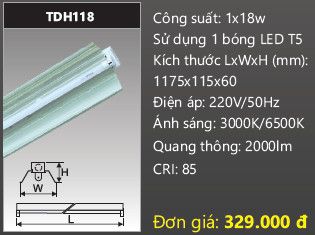  máng đèn công nghiệp duhal 1m2 18w TDH118 