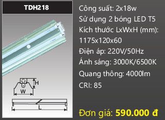  máng đèn công nghiệp duhal 1m2 2 bóng 18w TDH218 