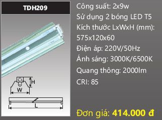  máng đèn công nghiệp duhal 6 tấc 2 bóng 9w TDH209 