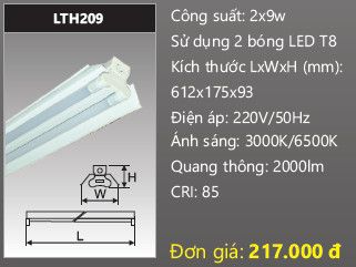  máng đèn công ngiệp duhal 6 tấc 0,6m 2x9w LTH209 