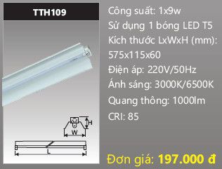  máng đèn đôi công nghiệp duhal 0,6m 6 tấc 9w TTH109 