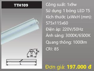 máng đèn đôi công nghiệp duhal 0,6m 6 tấc 9w TTH109