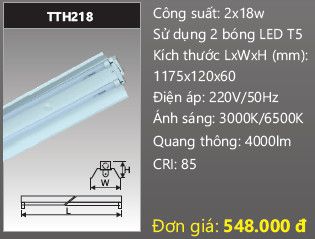  máng đèn đôi công nghiệp duhal 1m2 2x18w bóng led T5 TTH218 