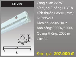  máng đèn đôi duhal 6 tấc 0,6m 2x9w LTF209 