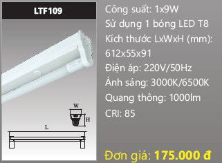  máng đèn duhal 6 tấc 0,6m 9w LTF109 
