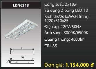 máng đèn lắp nổi duhal 2 bóng 1m2 2 x18w LDN6218