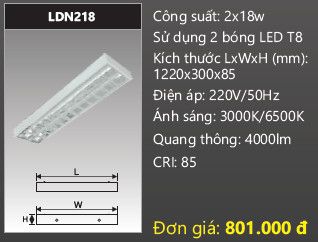  máng đèn lắp nổi duhal 2 bóng 1m2 2x18w LDN218 